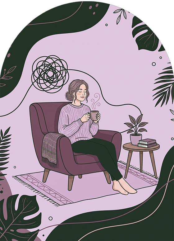 Perimenopause mental health support: a woman in her forties awake at a kitchen window in early morning light